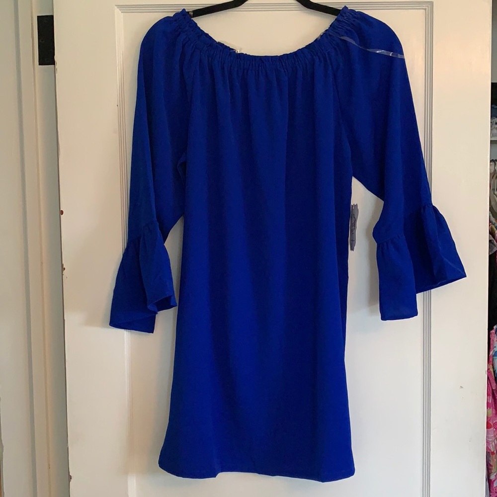 Royal blue off the shoulder dress